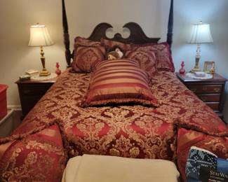 American Drew 4 Poster Headboard & Footboard , Queen Mattress & Box Springs, and Bedding with Matching Curtains