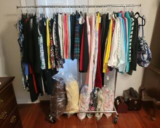 New With Tag Ladies Clothing Sizes 4,6, & 8 and Blankets underneath along with Shoe Shine Boxes