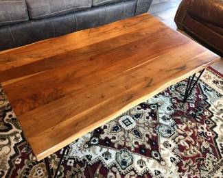 Western Look Wooden Coffee Table with Wrought Iron Legs