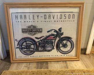 Nice Framed Completed Harley Davidson Puzzle in Heavy Wooden Frame