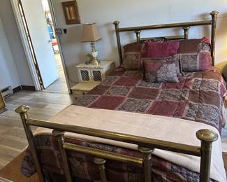 Full Size Metal Brass Bed Frame with Mattress Boxspring and Bedding