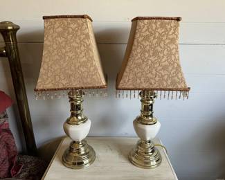 Pair of Table Lamps with White Ceramic and Metal Detail