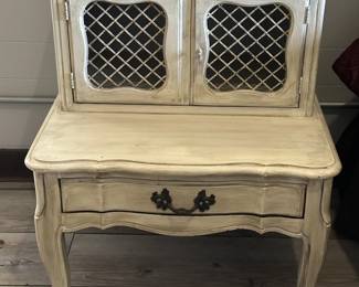 White Washed Wood Nightstand With 1 Drawer and Cubby Storage