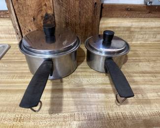 Pair of Stainless Steel Covered Pots