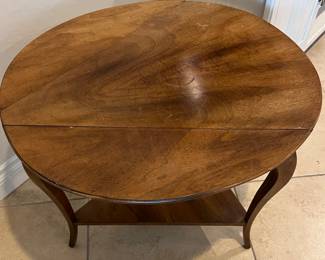 1960's John Widdicomb Walnut Triangular Tiered Drop Handkerchief Table