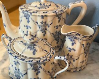 Rose Brocade by Skye McGhie Fine Porcelain Teapot w Cream and Sugar