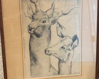 Art Original Deer and Fawn 1939 Luis Quintanilla