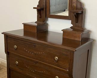 Antique Victorian Eastlake Dresser and Cheval Mirror