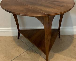 1960's John Widdicomb Walnut Triangular Tiered Drop Handkerchief Table