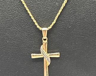 14kt Gold Filled Cross Pendant on Gold Tone 24in