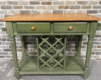 Farmhouse Kitchen Island is Green w/ Wood Top