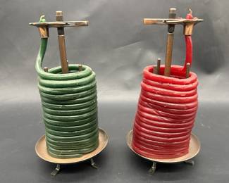 (2) Beeswax Coil Decor Candles in Green & Red