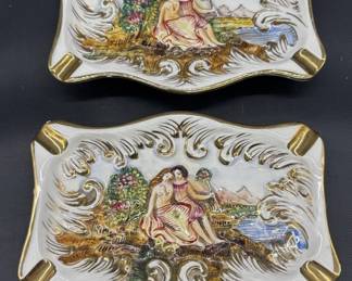 2- Vintage Capodimonte Ashtrays w/ Sirens
