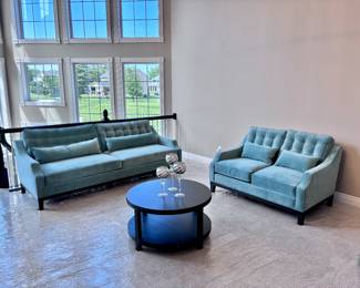 Teal Sofa and Loveseat