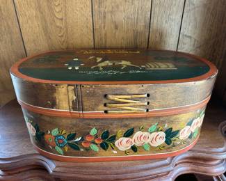 FOLK ART AMERICANA HAND PAINTED WOOD BRIDES BOX