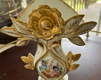ANTIQUE WEDDING VASE - 19th century Paris porcelain bride's vase with hand painted flowers & gold highlights from France