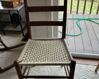 Set of 3 Shaker style ladder back chairs with woven rope seats