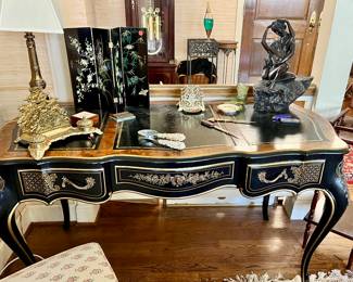 Vintage Louis XV French Style Black Lacquer Chinoiserie Writing Desk &
Matching Chair- $950 for the set