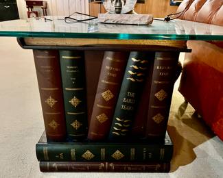 Pair of Leather Book Trompe L'oeil End Table Nightstands/ $750 for the set