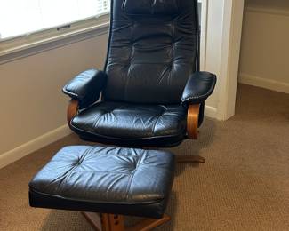 LOOK at THIS!!  Black Leather Chair with Stool!