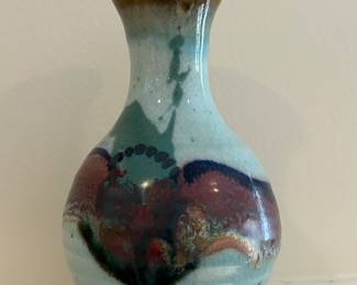 Earth Tones on Blue/Green Pottery Vase