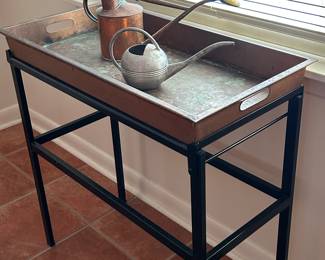 Copper Tray on Stand with Watering Cans