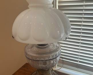 Antique oil lamp that has been made into lamp (needs plug)