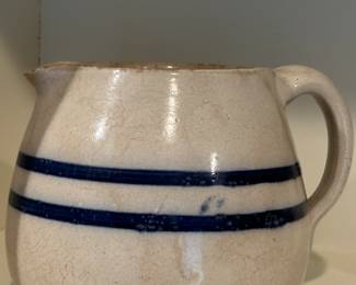 Blue Banded by Hand Squat Crock Pitcher!