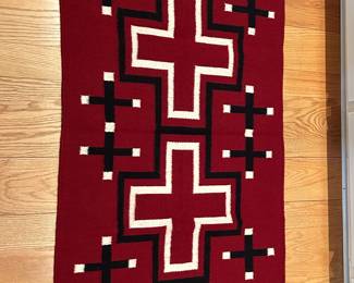 Deep Red, Black, and White "Prayer" size Navajo Rug