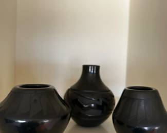 Navajo Black-on-Black Pottery Vases...handmade in New Mexico