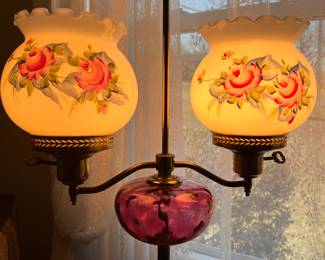 Hand painted Floor Lamp Cranberry glass