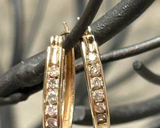 14K Diamond Hoop Earrings