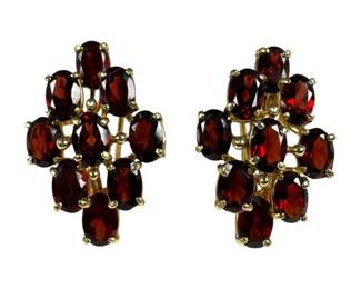14kt Yellow Gold Garnet Cluster Omega Earrings 6pt2 Grams