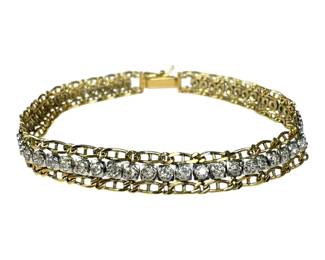 14kt Two Toned Diamond Link Bracelet 6pt1 Grams