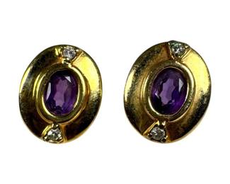14kt Yellow Gold Amethyst and Diamond Stud Earrings 5 Grams