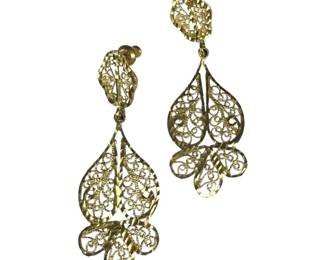 14kt Yellow Gold Filigree Dangle Earrings 6pt1 Grams