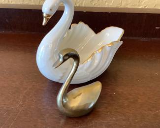 Lenox and brass swans