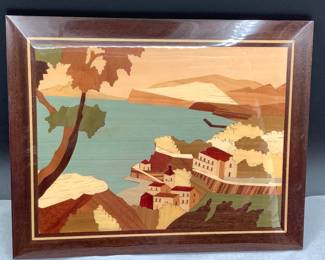 Italian Ercolano "Art In Wood" Marquetry Wood Italian Coastal Scene