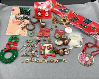 Huge lot of Christmas jewelry, Dept 56, tie, enameled, hand painted sand dollar and more