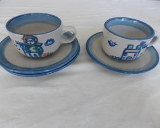 3 Hadley cups and saucers