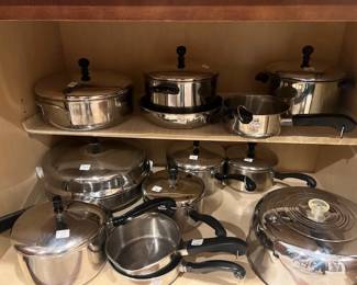 Nice set of pots and pans, in the kitchen