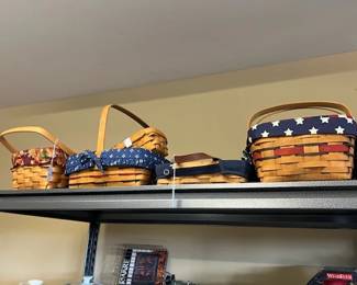 Longaberger baskets in garage