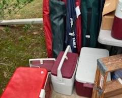 Folding chairs and coolers, outside