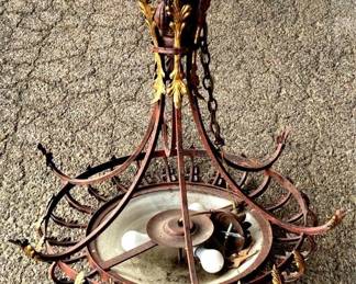 214 - Metal & Glass Shade Chandelier - 35" x 34"
