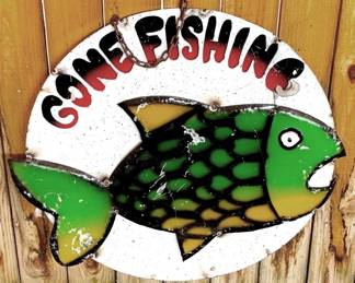 32 - Metal Gone Fishing Sign - 35" Round
