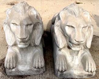 185 - 2 Concrete Lions - 26" x 10" x 20"
