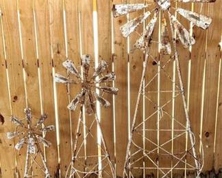 280 - 3 Meetal Windmill Planters - 32" / 42" / 62" Tall

