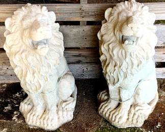 277 - 2 Concrete Lions - 25" x 16" x 12"
