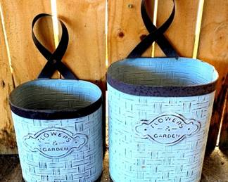 158 - 2 Metal Planters - 9" x 6" x 17"
