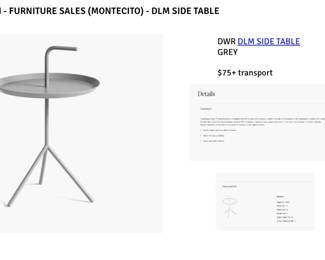 DWR DLM SIDE TABLE  GREY

$75  -  CASH & CARRY.
